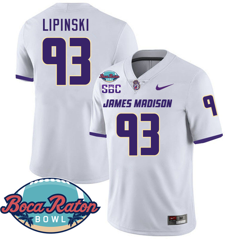 #93 Max Lipinski James Madison Dukes 2024 Boca Raton Bowl Jersey-White